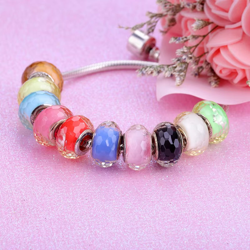 New European Colorful Lampwork Glass Bead Murano Plastic Aolly Charm Fit Pan Brand Bracelet Bangle Women DIY Jewelry Dropship