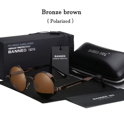 2020 Retro round Metal HD Polarized Punk Steampunk Sunglasses for Women Men,Vintage Sun Glasses Oculos De Sol Meminino Masculino