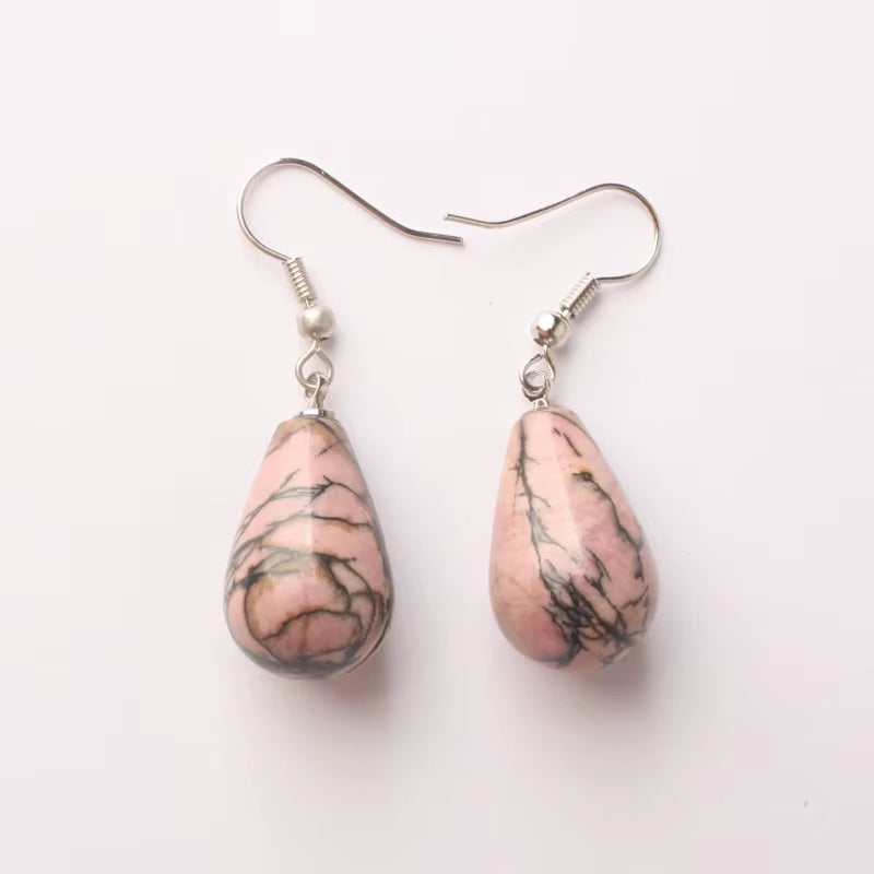 13X22MM Obsidian Clear Quartz Lapis Lazuli Rose Pink Quartz Opal Obsidian Drop Cone Bead Hook Dangle Earrings 1Pair