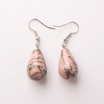 13X22MM Obsidian Clear Quartz Lapis Lazuli Rose Pink Quartz Opal Obsidian Drop Cone Bead Hook Dangle Earrings 1Pair