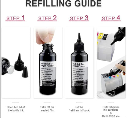 5X100Ml Universal Dye Ink BK C M Y Refill Kit for HP Canon  Brother Dell Deskjet Inkjet Printer ,Tank Ink Cartridge CISS