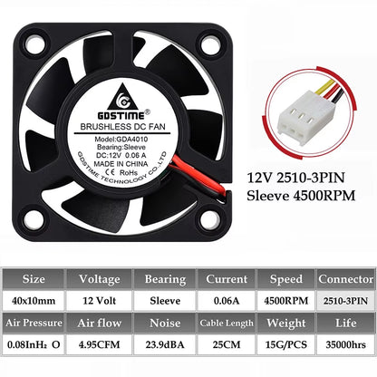 2Pcs  DC 24V 12V 5V 40Mm X 40Mm X 10Mm 2-Pin Ball Bearing Computer PC Case Cooling Fan 4010
