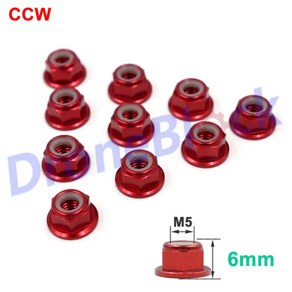 10 Pcs M5 Aluminum Flange Nylon Nut Low Profile CW CCW Anti-Loose Insert Lock for 2204 2205 2206 Brushless Motor RC QAV250 210
