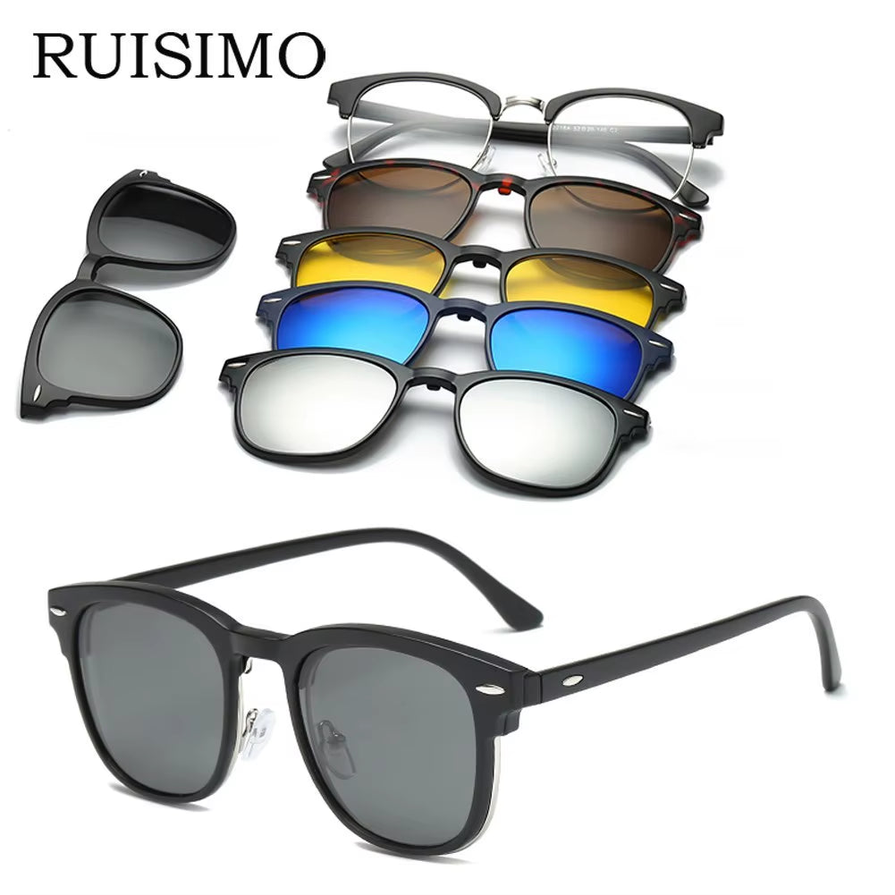 6 in 1 Changed Lens 5 Lenes Magnet Sunglasses Mirrored Sunglasses Glasses Men Polarization Custom Prescription