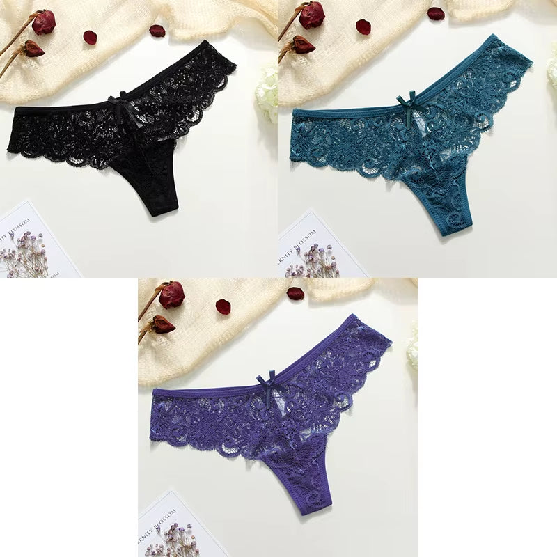 3Pcs Sexy Underwear Woman Thongs Panties Lace G-String T-Back Female Underwear Sexy Lace Thongs Underpants Panties for Woman