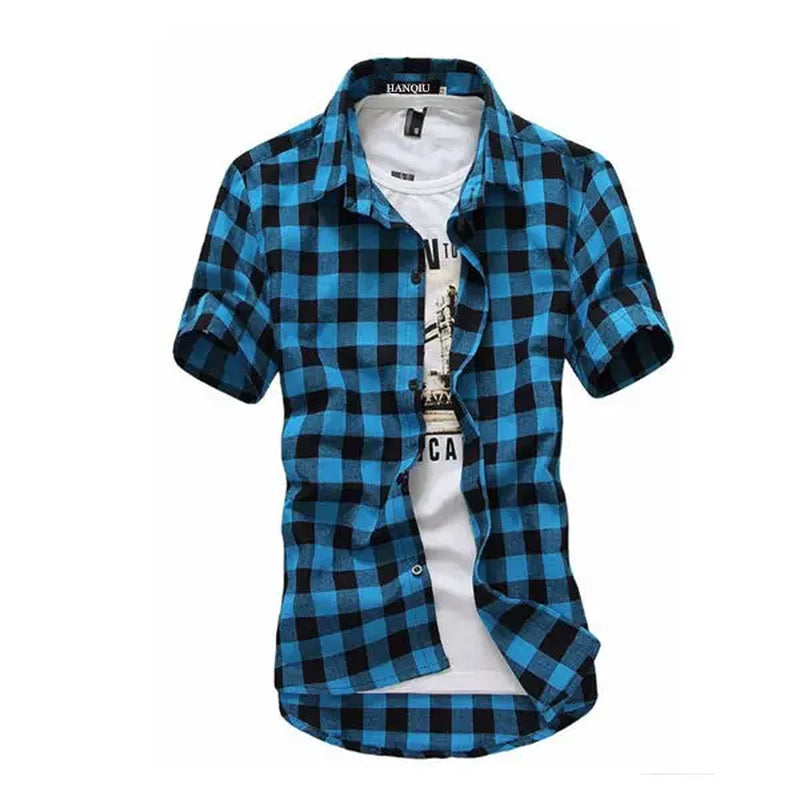 Red and Black Plaid Shirt Men Shirts 2025 New Summer Fashion Chemise Homme Mens Checkered Shirts Short Sleeve Shirt Men Blouse