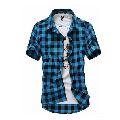 Red and Black Plaid Shirt Men Shirts 2025 New Summer Fashion Chemise Homme Mens Checkered Shirts Short Sleeve Shirt Men Blouse