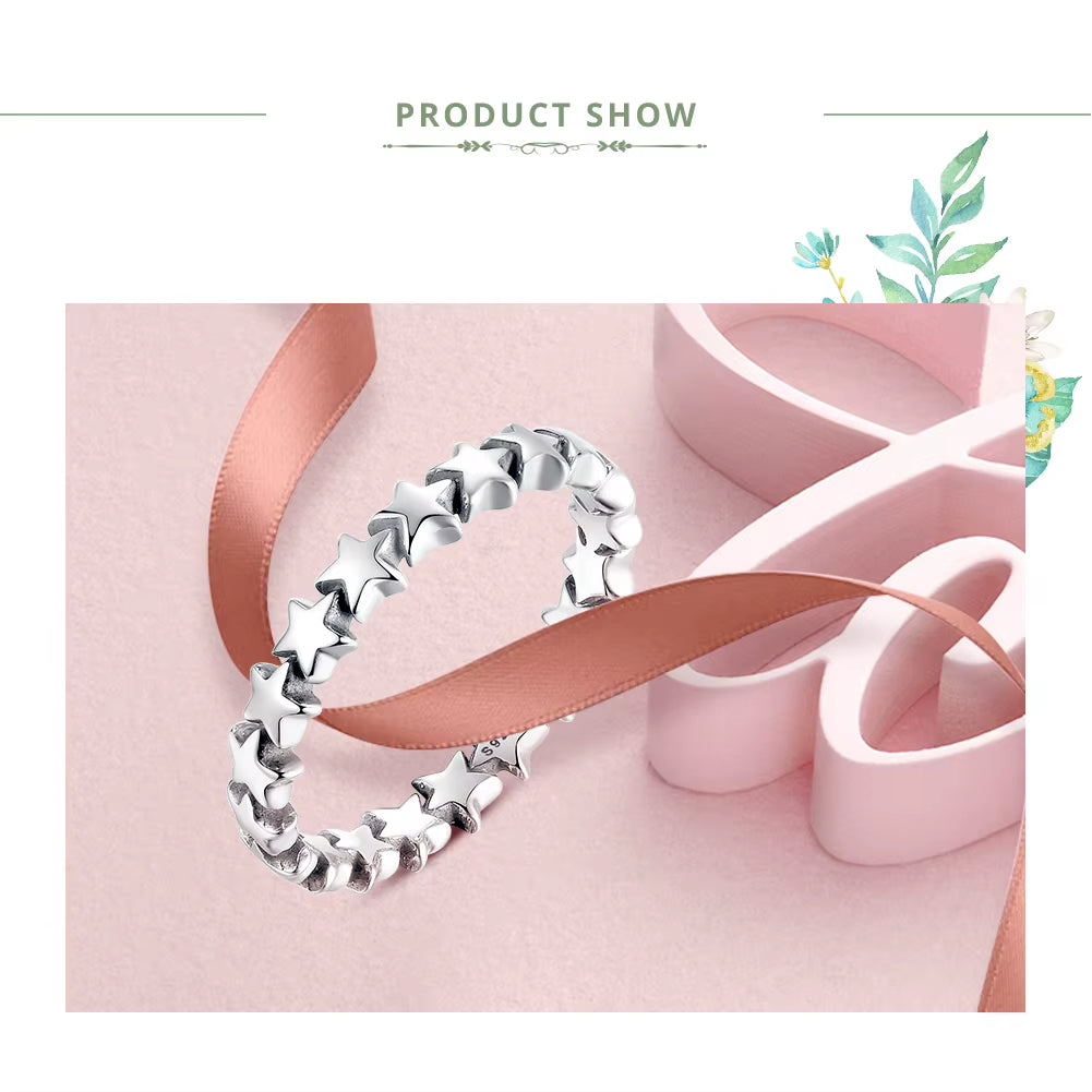HOT SALE Genuine Silver 925 Star Ring for Women Wedding 100% 925 Sterling Silver Stackable Finger Ring Jewelry PA7151