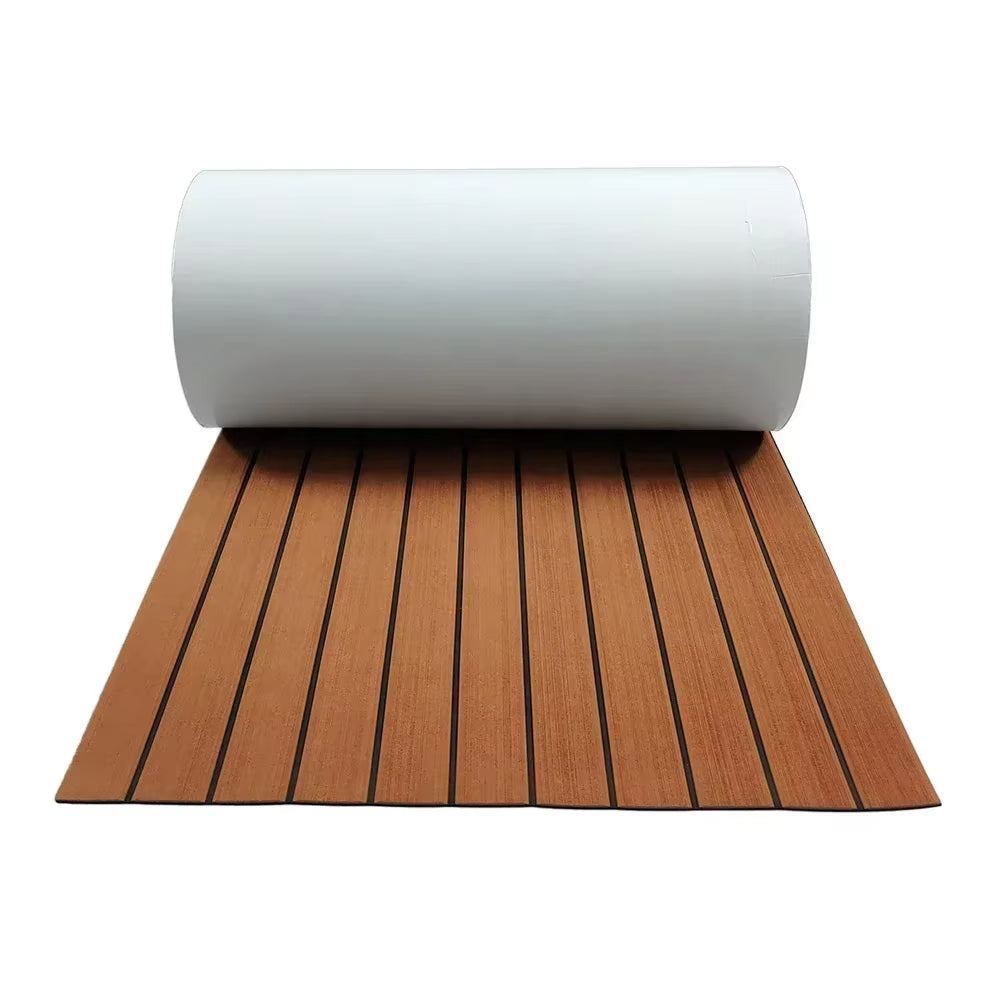 580X2400X5Mm EVA Foam Faux Teak Boat Decking Mat Brown Deck Sheet Yacht Flooring anti Skid Mat Self Adhesive Vehicle Pad