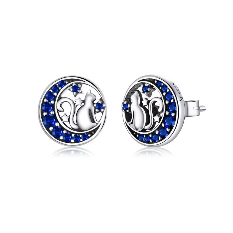 Real 100% 925 Sterling Silver Lovely Cat Pet Stud Earrings for Women S925 Silver Earring Fashion Jewelry Gift FIE073