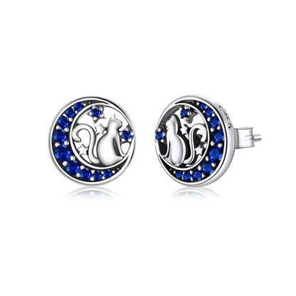 Real 100% 925 Sterling Silver Lovely Cat Pet Stud Earrings for Women S925 Silver Earring Fashion Jewelry Gift FIE073