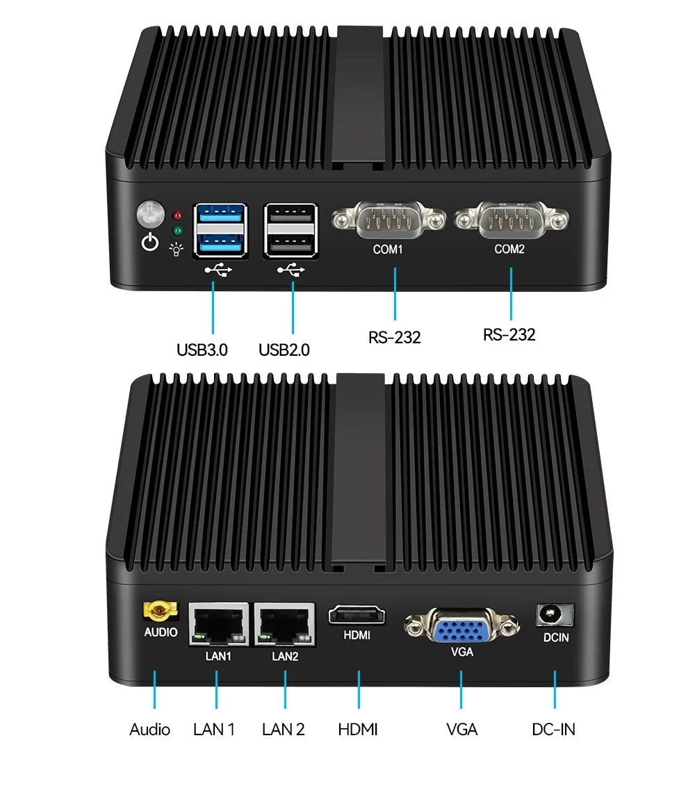 XCY Fanless Mini PC  Celeron J6412 N5105 2X Gbe LAN 2X RS232 HDMI VGA Wifi 4G LTE Windows 10 Linux Industrial Computer