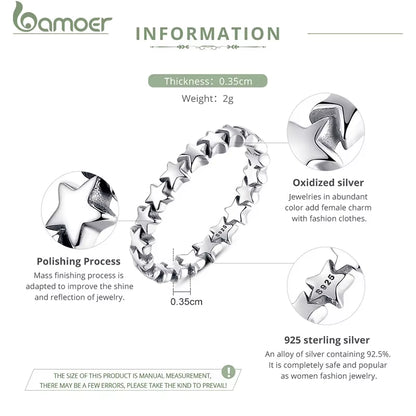 HOT SALE Genuine Silver 925 Star Ring for Women Wedding 100% 925 Sterling Silver Stackable Finger Ring Jewelry PA7151
