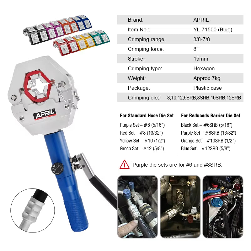 Hydraulic Hose Crimper Hydra-Krimp 71500 Manual A/C Hose Crimper Kit Air Conditioning Repaire Handheld Hydraulic Crimping Tool