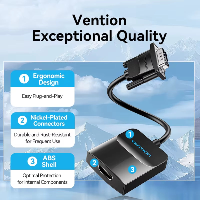 VGA to HDMI Adapter 1080P VGA Male to HDMI Female Converter Cable with Audio USB Power for PS4/3 HDTV VGA HDMI Converter