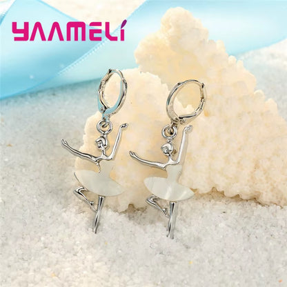 925 Sterling Silver Ballet Girls Pendants Necklaces Earrings Set for Girls Party Accessory Fashion Women Jewelry Sets