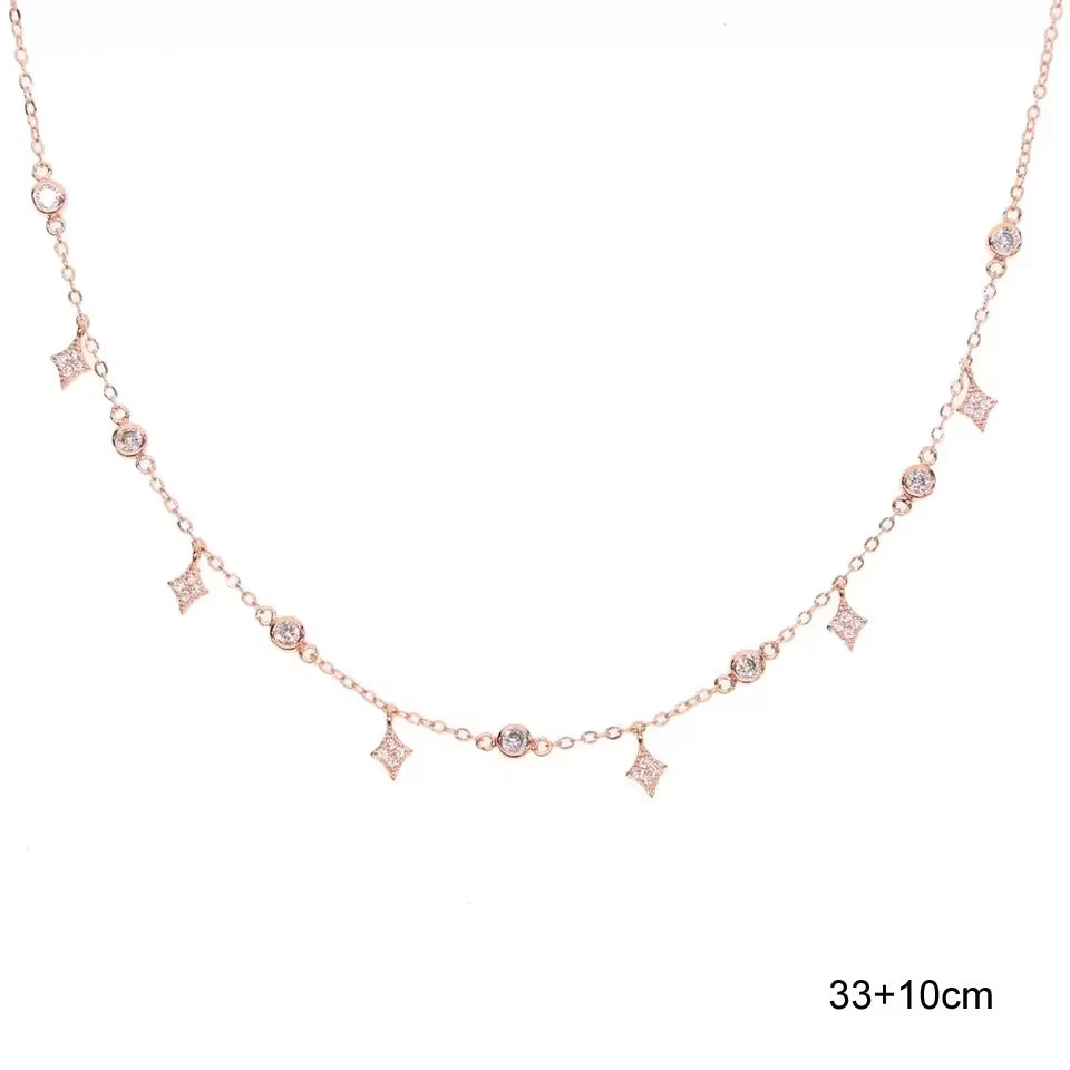 925 Sterling Silver Clear CZ Station Multi Charm Choker Fashion Delicate Dainty Disco Dots Drip Drop Pendant Necklace for Women