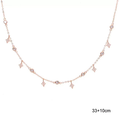 925 Sterling Silver Clear CZ Station Multi Charm Choker Fashion Delicate Dainty Disco Dots Drip Drop Pendant Necklace for Women