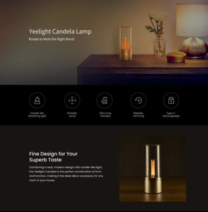 Rechargable Candle Lamp Yellow LED Night Light Atmosphere Light Stepless Dimming Nightstand Lamp for Bedroom