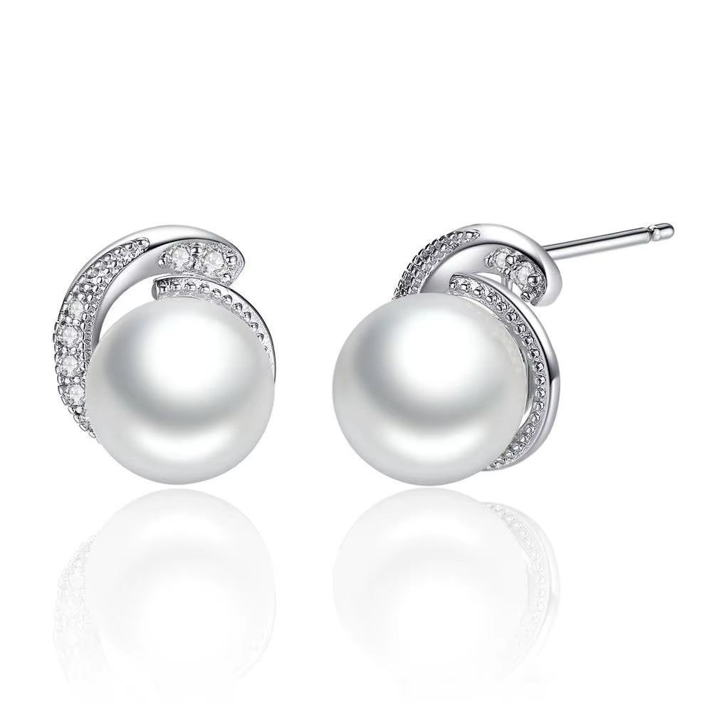 Pearl Earrings Jewelry 925 Sterling Silver White Pearl Push-Back Stud Earrings for Women Fashion Jewelry SCE021