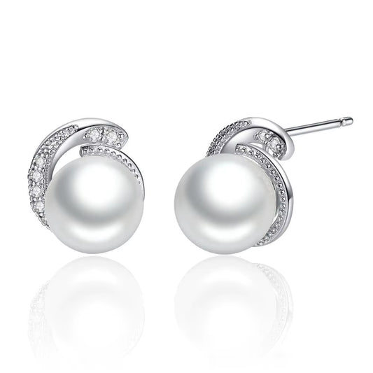 Pearl Earrings Jewelry 925 Sterling Silver White Pearl Push-Back Stud Earrings for Women Fashion Jewelry SCE021