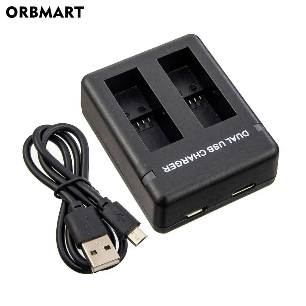ORBMART Double Dual Port Slot Battery Charger for Go Pro  Hero 8 5 6 7 Black Sport Camera Accessory with Usb Cable Travel