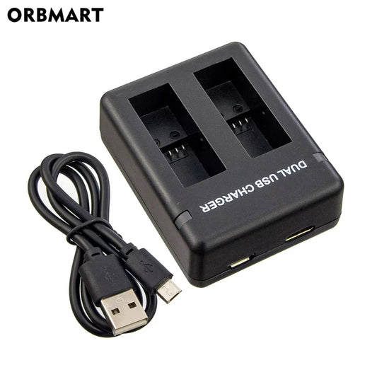 ORBMART Double Dual Port Slot Battery Charger for Go Pro  Hero 8 5 6 7 Black Sport Camera Accessory with Usb Cable Travel