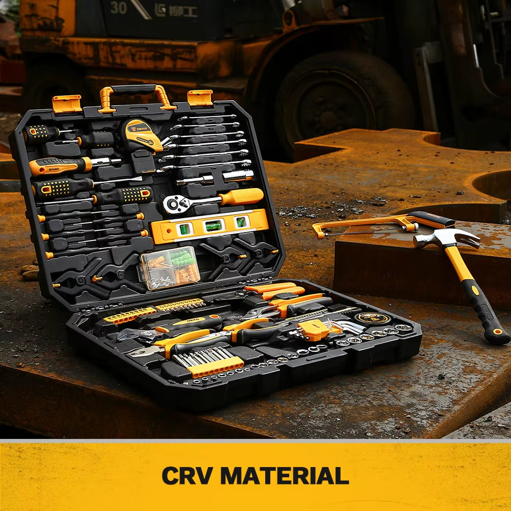 208Pcs Hand Tool Edc. Woodworking Multi Tools with Tool Box Include Socket Set Torque Wrench Hammer Knife