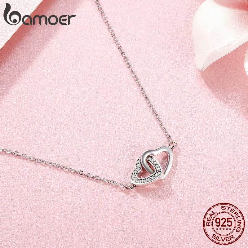 925 Sterling Silver Connected Heart Pendant Necklace for Girlfriend Valentine'S Day Gift Fine Jewelry SCN181