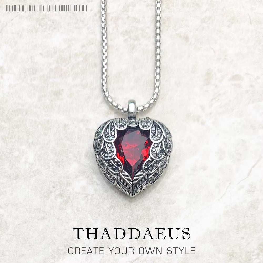 Pendant Necklace Red Winged Heart Brand Link Chain Fashion Jewelry Europe Style 925 Stering Silver Gift for Women