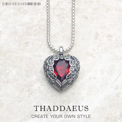 Pendant Necklace Red Winged Heart Brand Link Chain Fashion Jewelry Europe Style 925 Stering Silver Gift for Women
