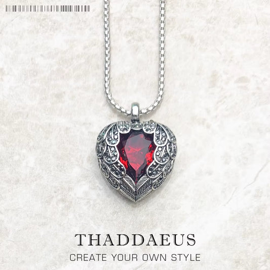 Pendant Necklace Red Winged Heart Brand Link Chain Fashion Jewelry Europe Style 925 Stering Silver Gift for Women