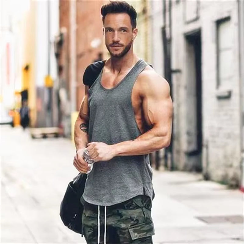 Brand Gym Clothing Men Bodybuilding and Fitness Stringer Tank Top Vest Sportswear Undershirt Muscle Workout Singlets