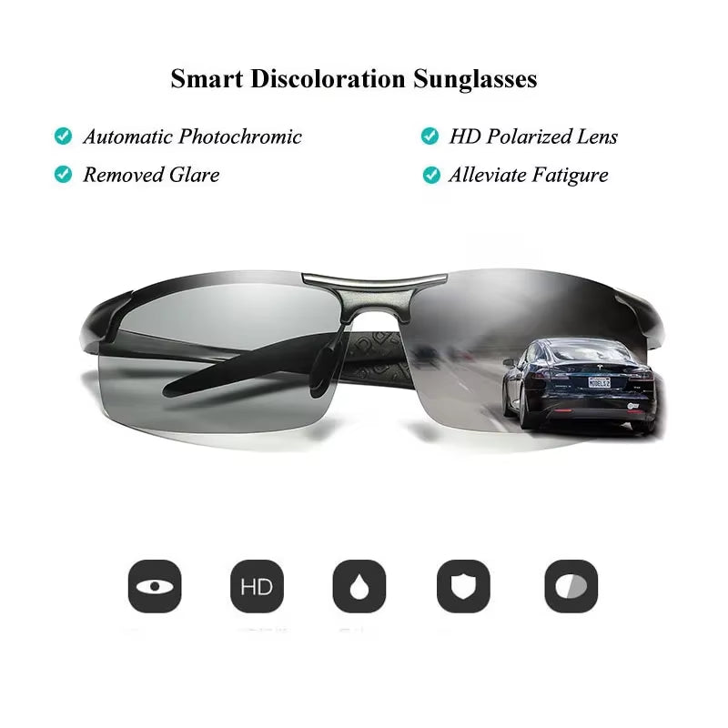 Men Photochromic Polarized Sunglasses Aluminum Frame UV400 Sun Glasses Male Eyewear Driving Goggles