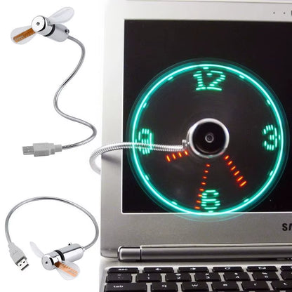 Hand Mini USB Fan Portable Gadgets Flexible Gooseneck LED Clock Fans by Laptop PC Notebook Real Time Display Durable Adjustable