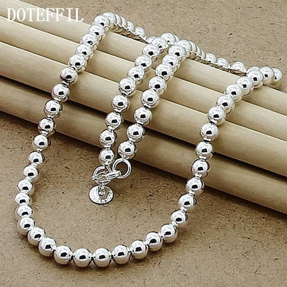 925 Sterling Silver 6Mm Smooth Beads Ball Chain Necklace for Women Trendy Wedding Engagement Jewelry