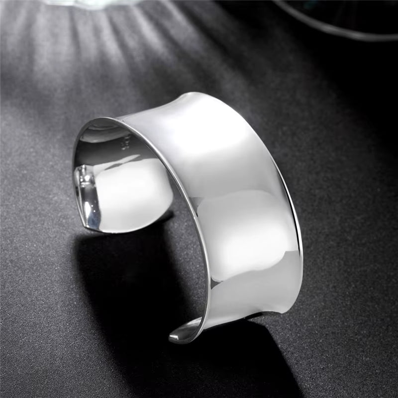 New Arrival Pure 925 Sterling Silver Bangle Bracelets Women Smooth Open Bracelet Fashion Jewelry Engagement Christmas Gift