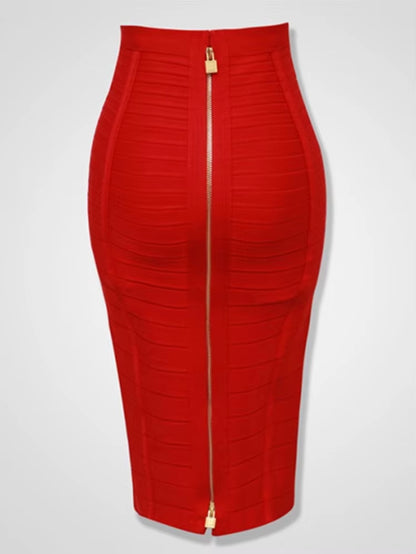 16 Colors Sexy Solid Zipper Orange Blue Black Red Bandage Skirt Women Elastic Bodycon Summer XL XXL Pencil Skirts 58Cm