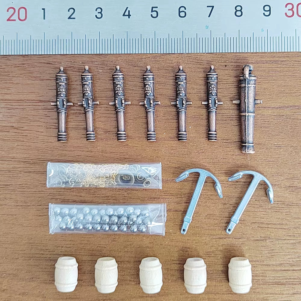 Scale 1/100 Halcon Model Ship Accessories Kit Classical Cannon+Alloy Anchor+Brass Anchor Chain+ Cannonball+Wooden Barrel