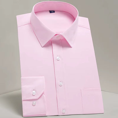 Men'S Classic Long Sleeve Standard-Fit Dress Shirts Formal Business Social Simple Basic Design White Work Office Casual Shirt