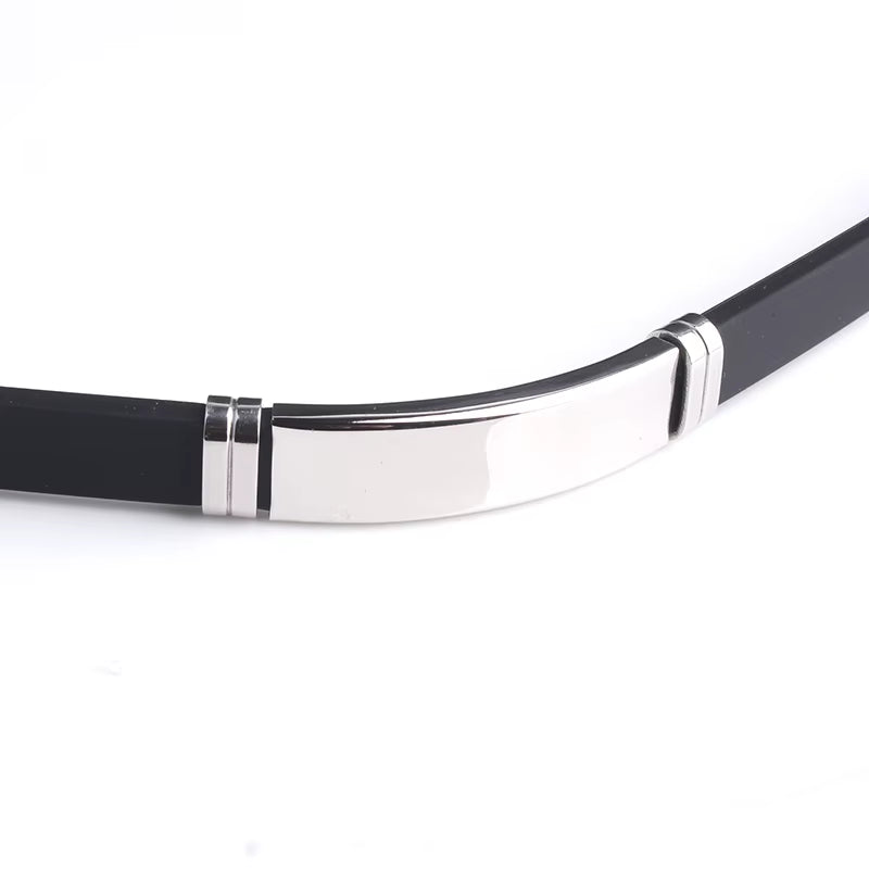 Fashion Engrave Logo Custom Name Bracelet Smooth Silicone Stainless Steel Bracelets for Men Personality Jewelry