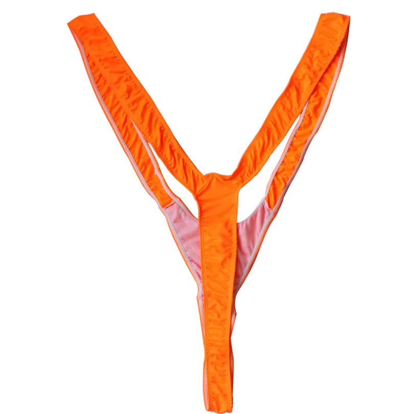 Bright Fluoro Sexy Men Mankini Thong Stretch Open Deep V-Neck Borat Men Beach Swimwear Swimsuit Hot Men Lingerie