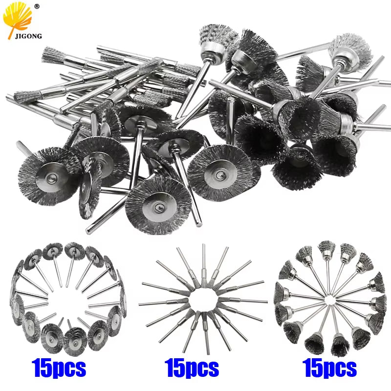 45Pcs Mini Rotary Stainless Steel Wire Wheel Wire Brush Small Wire Brushes Set Accessories for Dremel Mini Drill Rotary Tools