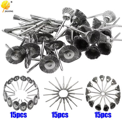45Pcs Mini Rotary Stainless Steel Wire Wheel Wire Brush Small Wire Brushes Set Accessories for Dremel Mini Drill Rotary Tools