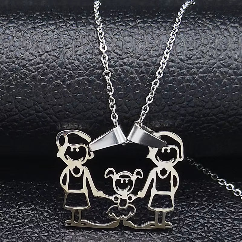 Stainless Steel Necklace Mama Family Necklaces Silver Color Love Boy Girl Pendant Jewelry Women Christmas Gift 355
