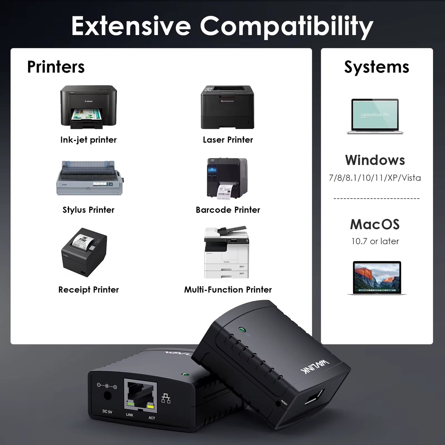 USB 2.0 LRP Print Server Share a LAN Ethernet Networking Printers Power Adapter USB HUB 100Mbps Network Print Server US
