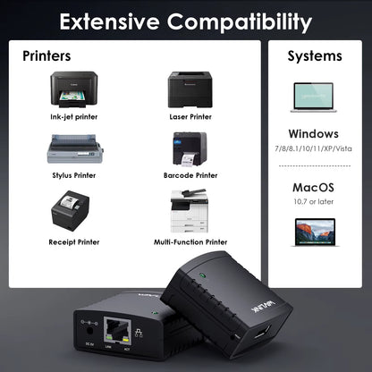USB 2.0 LRP Print Server Share a LAN Ethernet Networking Printers Power Adapter USB HUB 100Mbps Network Print Server US