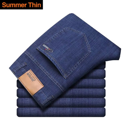 Classic Style Men Brand Jeans Business Casual Stretch Slim Denim Pants Light Blue Black Trousers Male