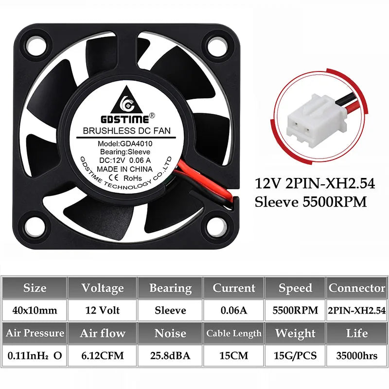 2Pcs  DC 24V 12V 5V 40Mm X 40Mm X 10Mm 2-Pin Ball Bearing Computer PC Case Cooling Fan 4010