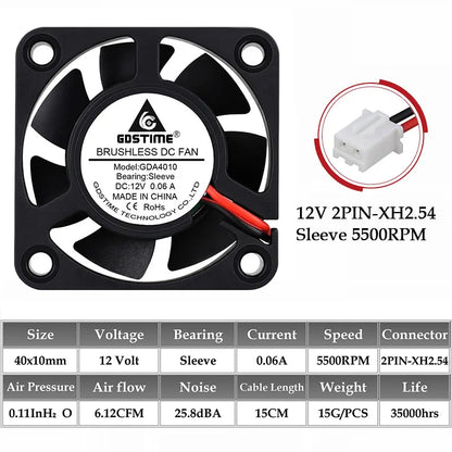 2Pcs  DC 24V 12V 5V 40Mm X 40Mm X 10Mm 2-Pin Ball Bearing Computer PC Case Cooling Fan 4010